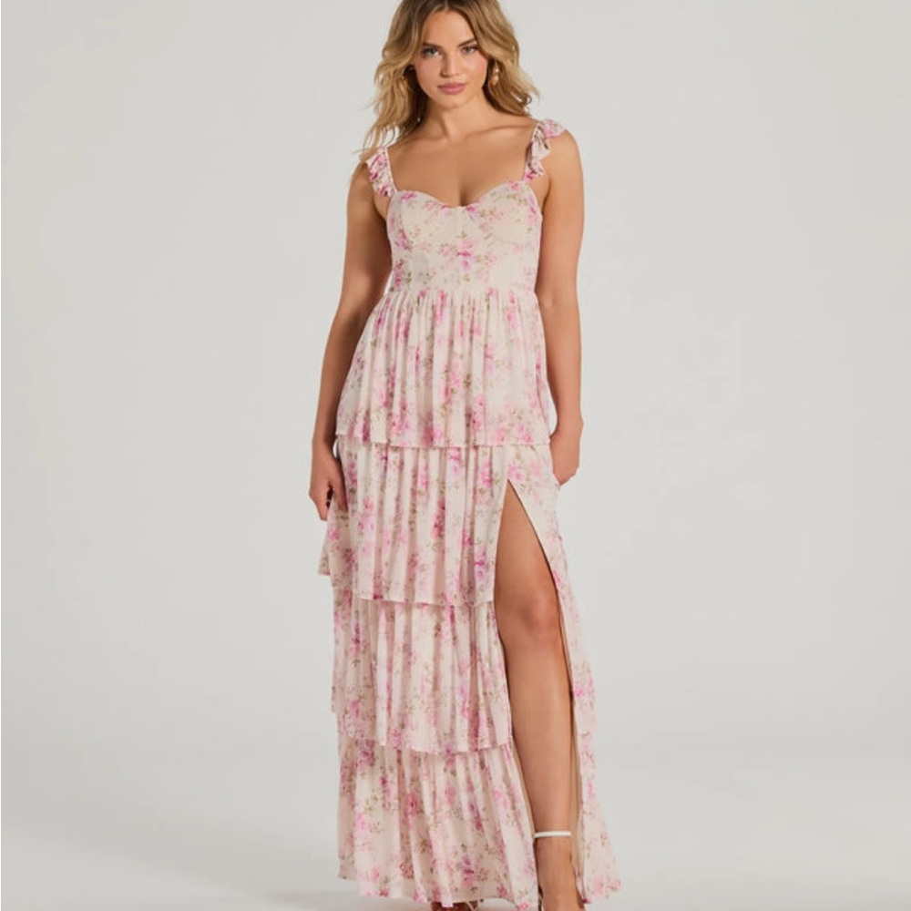 Windsor Gwen Sweetheart Ruffle Floral A-Line Formal Dress